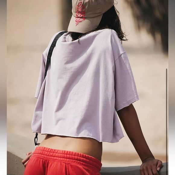 Free People Movement Inspire Oversized Logo Cropped Tee, Oyster Combo-Small. NWT - Picture 3 of 13